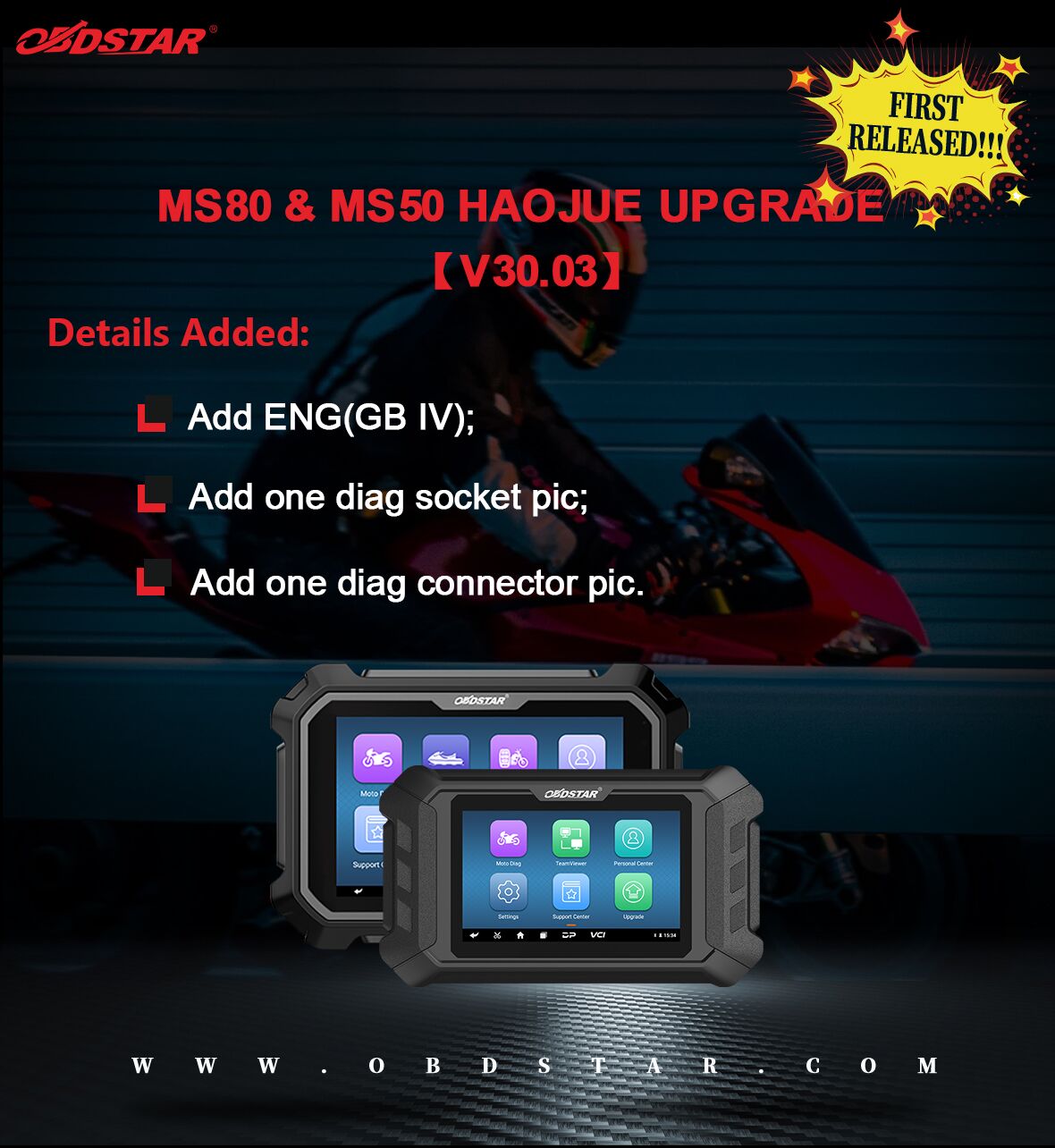 OBDSTAR MX80/MS50 HAOJUE DIAG UPDATE