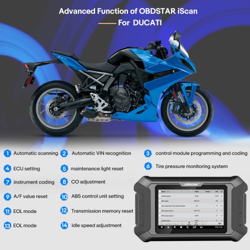 [US/ EU Ship] OBDSTAR iScan Ducati Motorcycle Diagnostic Scanner & Key Programmer Support Multi-languages Service Light Reset 18 Month Free Update