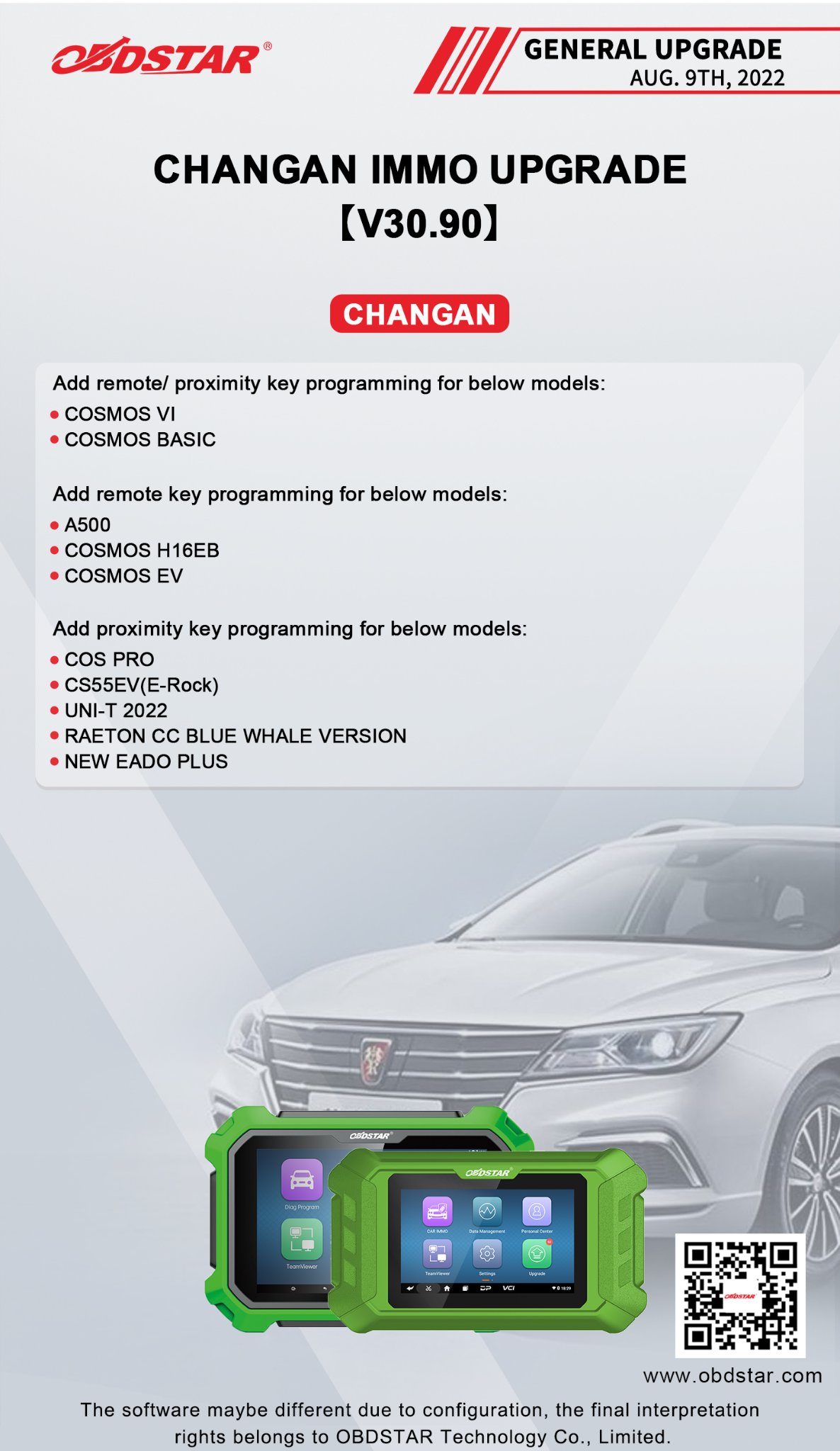 CHANGAN V30.90 IMMO Upgrade on OBDSTAR X300 DP Plus and X300 DP and X300 Pro4